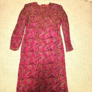 Vintage 1980s Fuschia Pink Beaded Silk Cocktail Dress